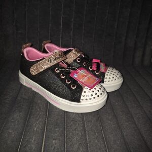 Kids Black and Pink Glitter Sneakers